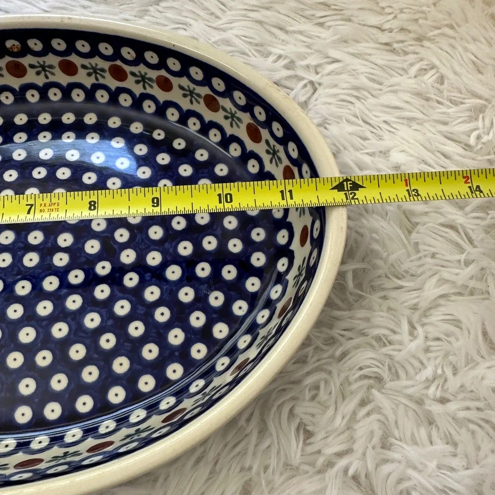 Polish Pottery Boleslawiec Blue Rose Pattern Oval Baking Dish 12